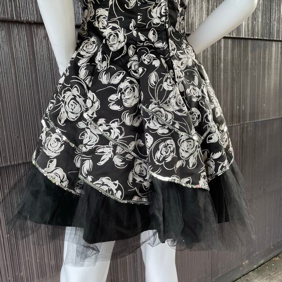 🔥Y2K Romantic Rose Print Sequin Tulle Strapless Goth Fairy Peplum Party Dress - Picture 8 of 16